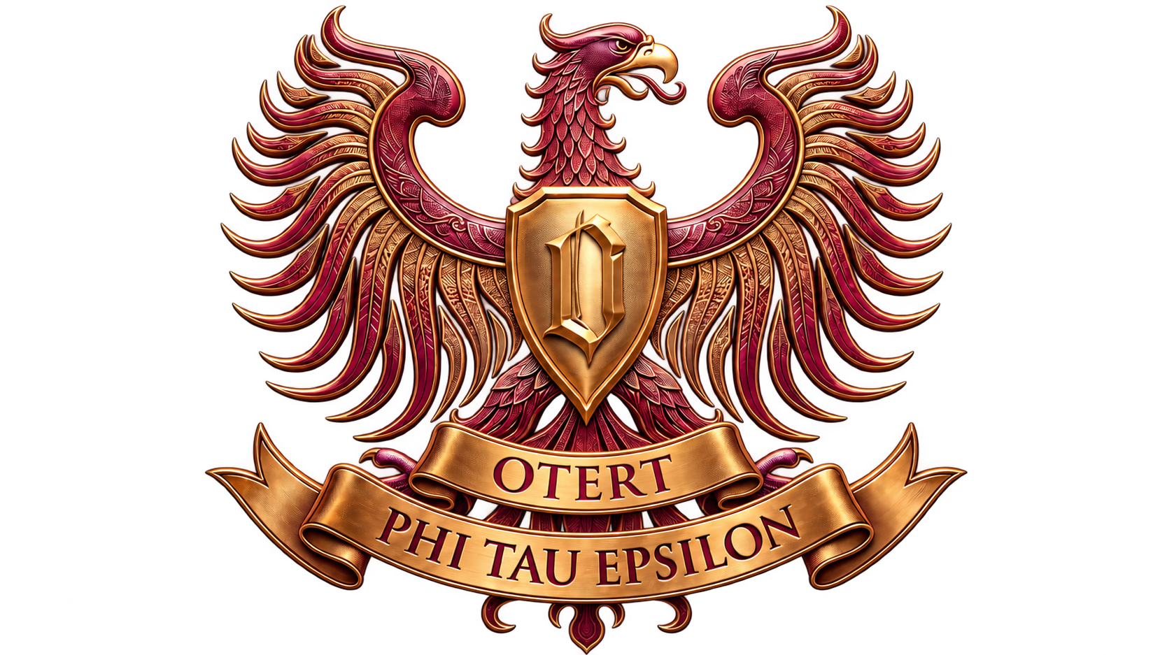 Emblema de OTERT con águila en tonos vino y dorado y la inscripción PHI TAU EPSILON